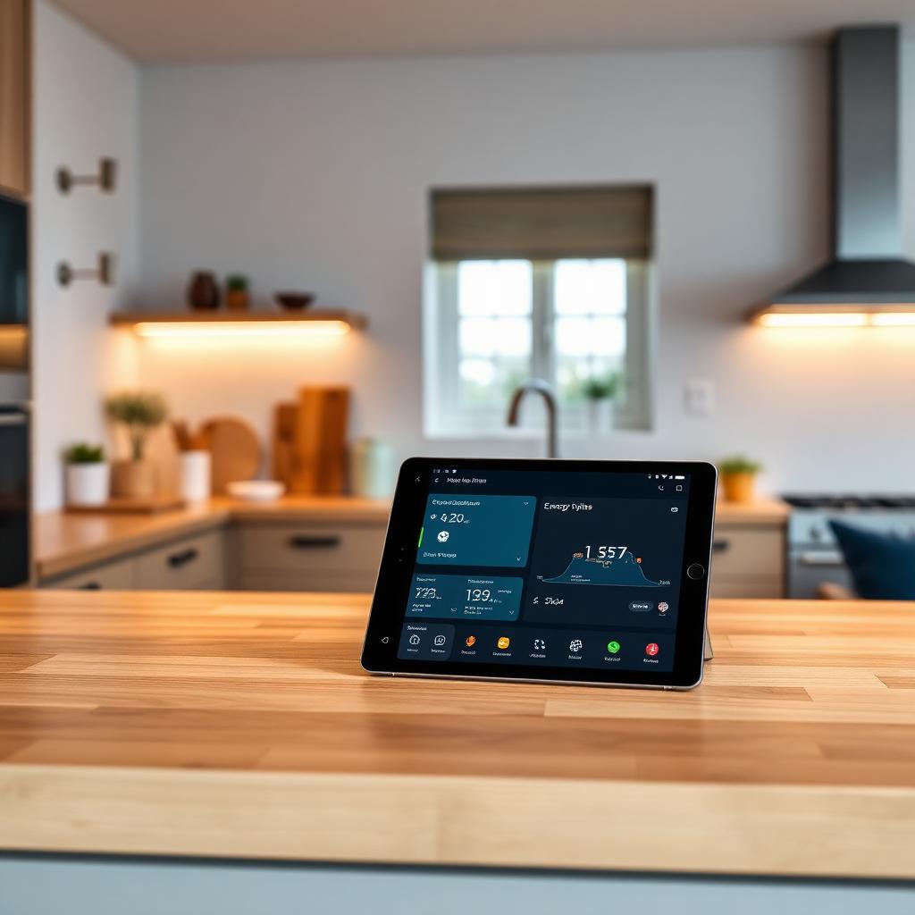 Home Assistant dashboard op tablet in een moderne Nederlandse keuken