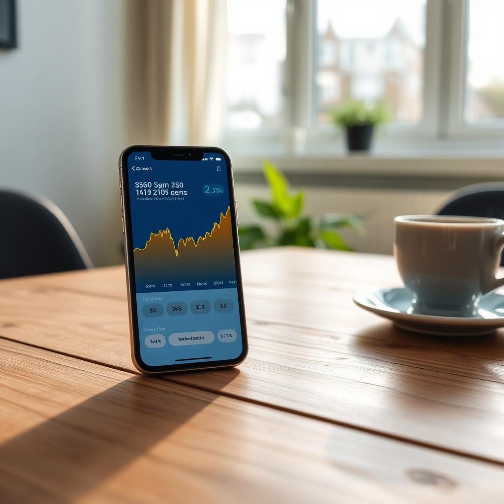 Smartphone met Tibber dynamische stroomprijzen grafiek op tafel in Nederlandse woning
