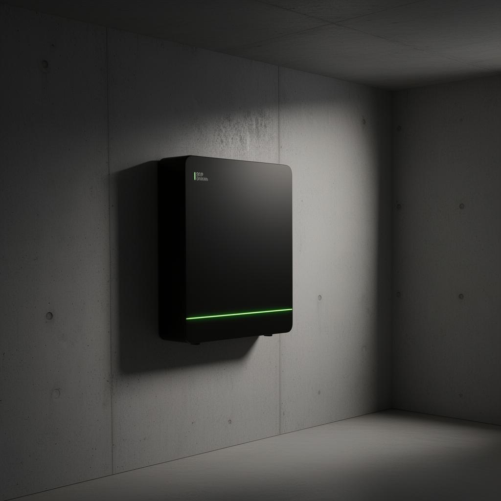 20 kWh thuisbatterij in zwart matte afwerking met groene LED-balk