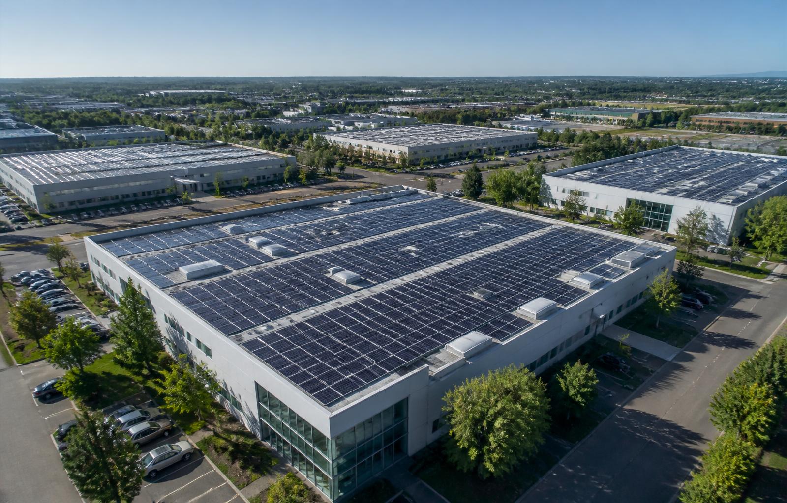EcoInstall monteur installeert zonnepanelen op een plat bedrijfsdak