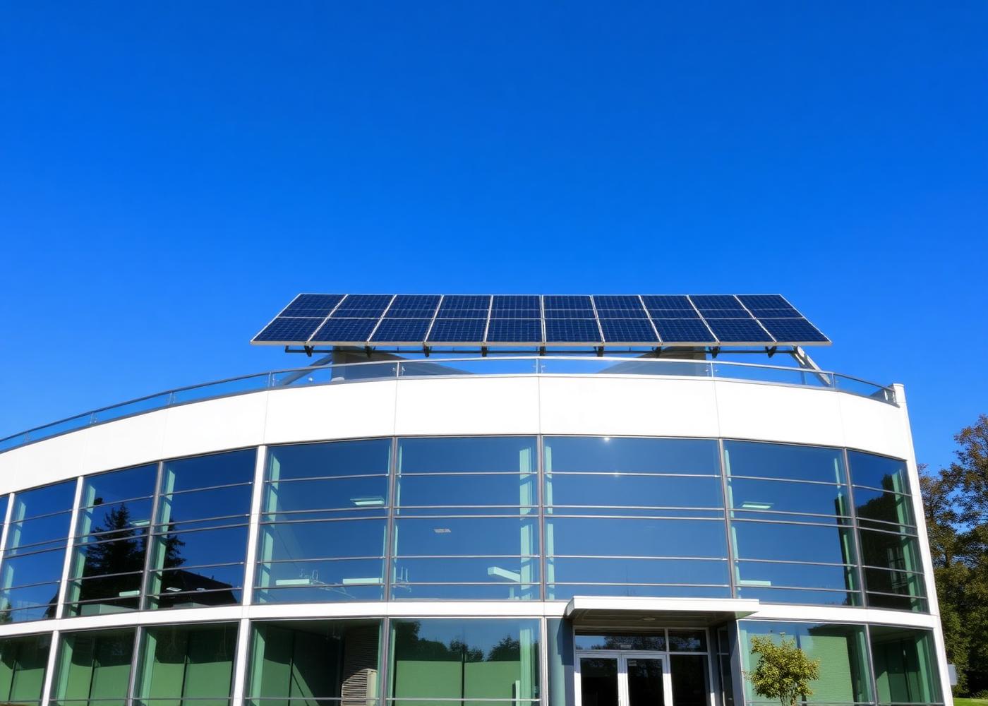 Modern Nederlands bedrijfspand met zonnepanelen op het dak